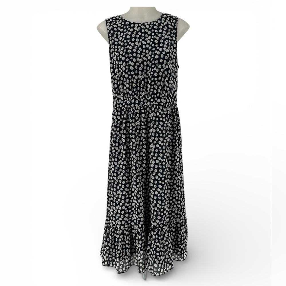 J.Crew Navy White Floral Sleeveless Midi Dress Women’s Lined Size 8 Lightweight